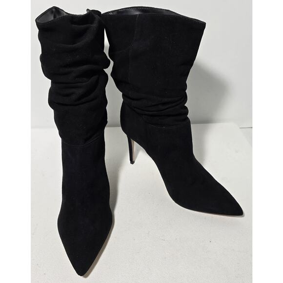 Schutz Ashlee Up Boots Suede Leather Black 9 B Slouchy Stilettos - Picture 1 of 10